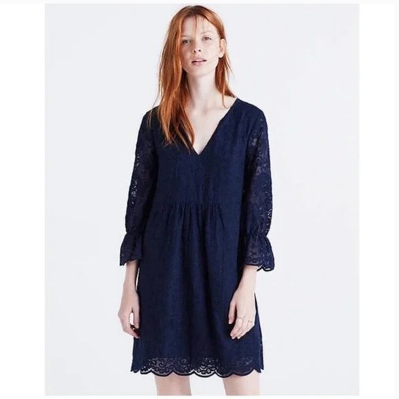 Madewell Embroidered Navy Blue Slowsong Dress Size 00 - Picture 1 of 6
